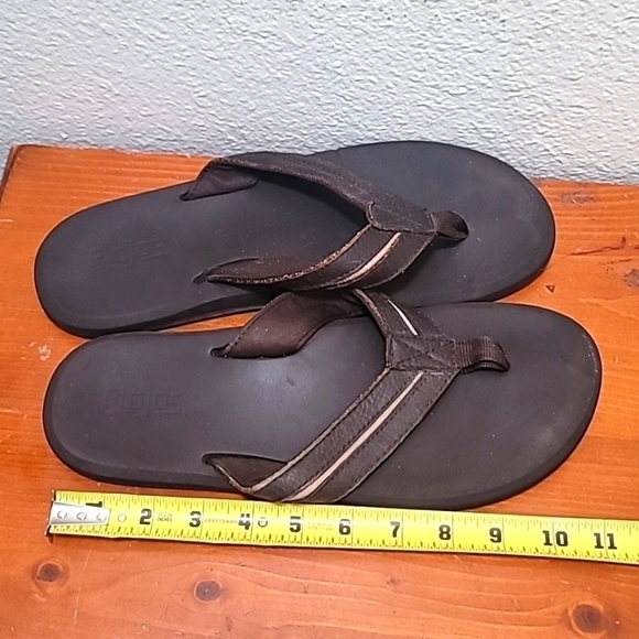 FLOJOS MEN'S THONG FLIP FLOP SLIP ON DARK BROWN LEATHER SANDAL SIZE 10 - Picture 6 of 7